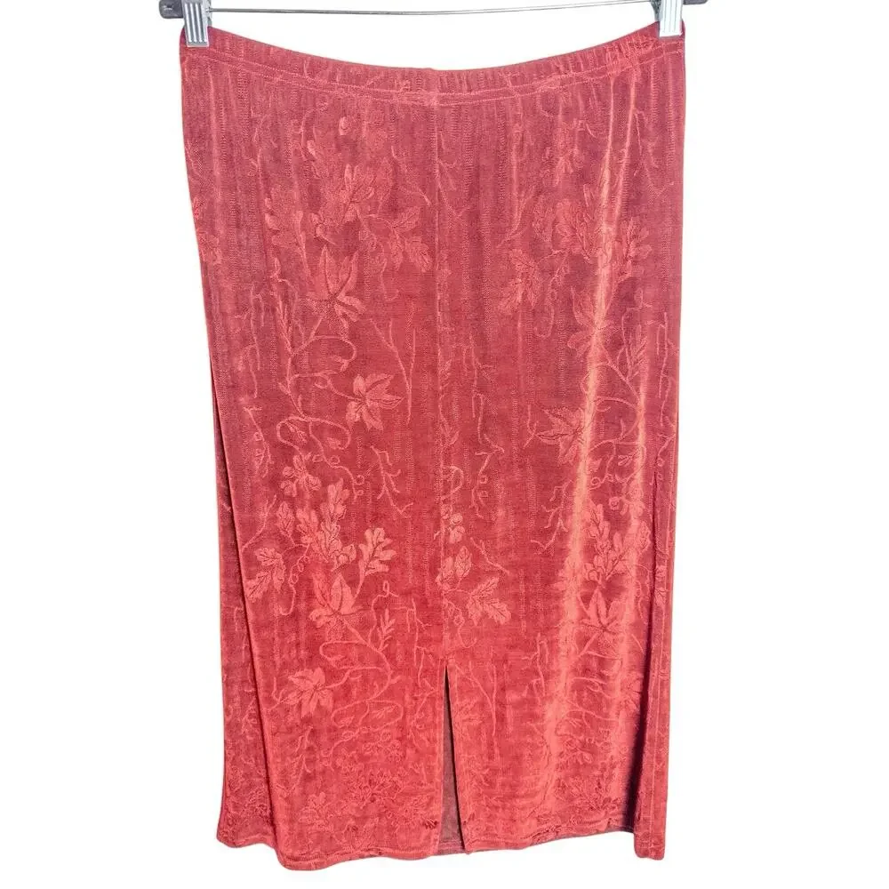 Y2K Draper’s & Damon’s Red Burnout Floral Midi Skirt Petite Large